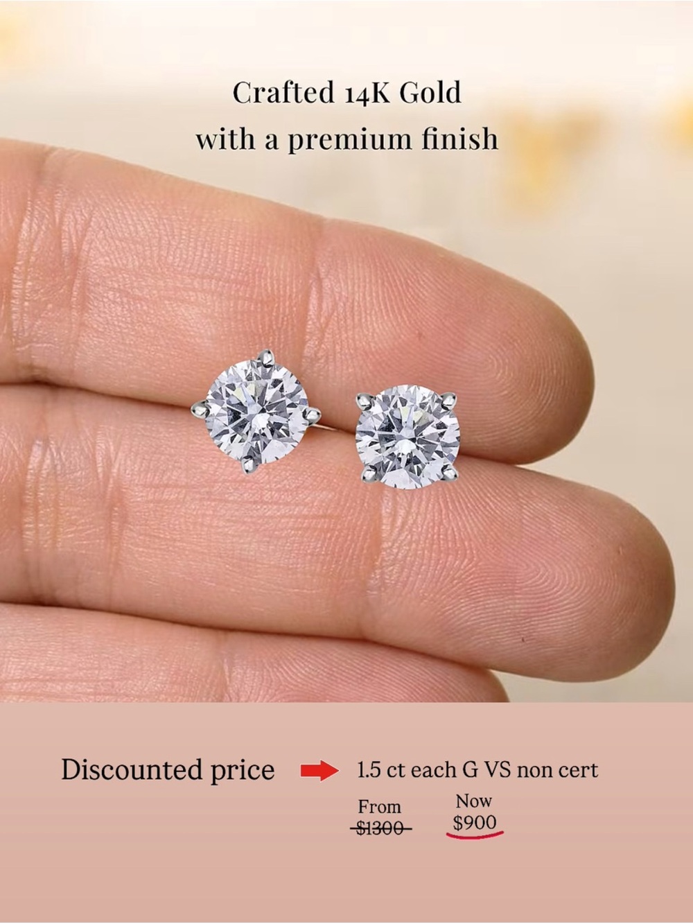 3 CT TOTAL LAB GROWN DIAMOND EARRING 14k GOLD